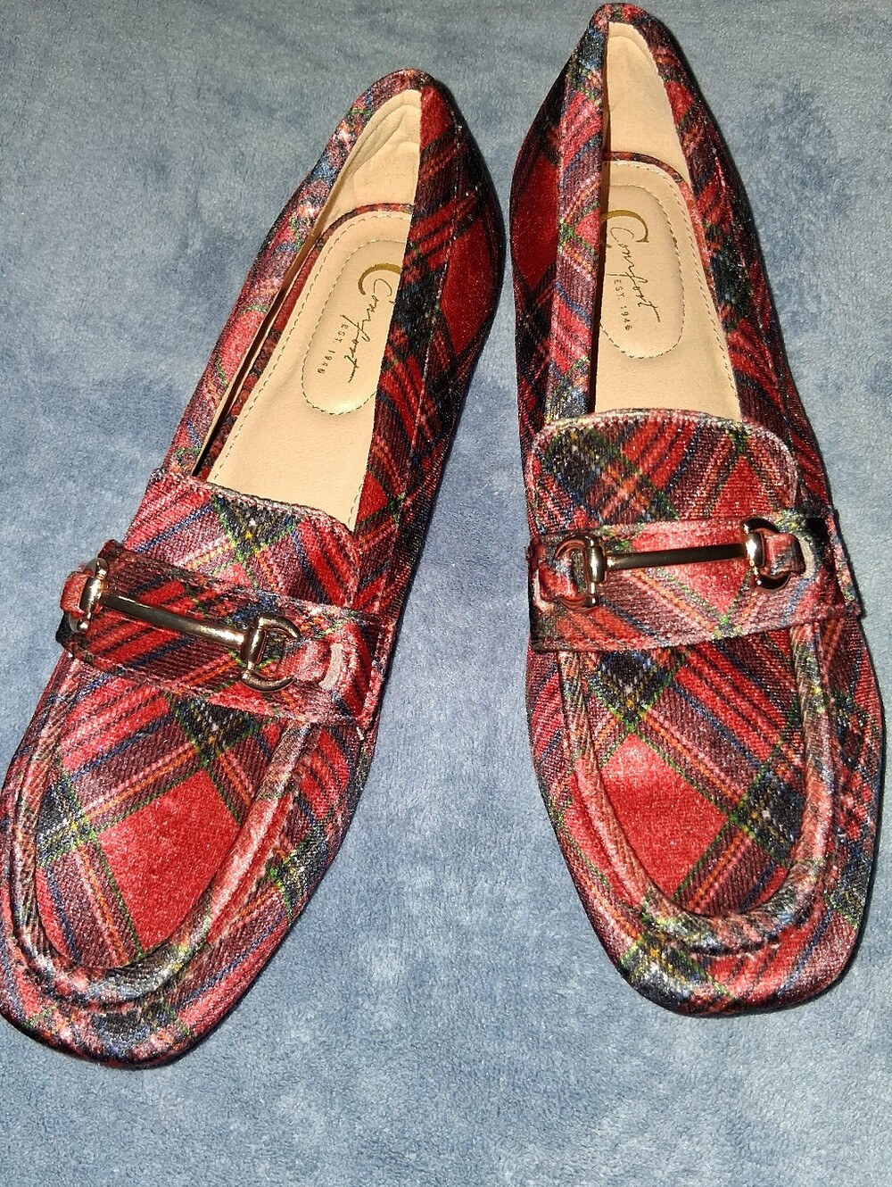 NEW Comfort Red Plaid Horsebit Loafers Flats Shoes Lady's 7